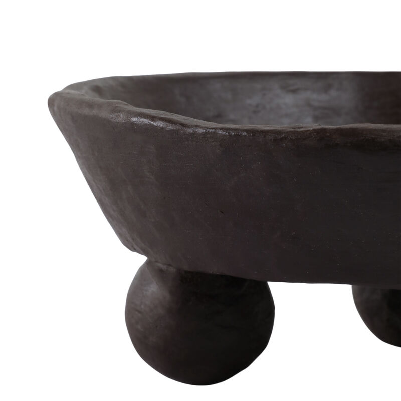 12x12" Paper Mache Knobby Footed Bowl, Brown image number 3