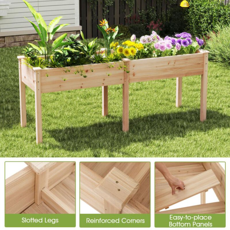 Hivvago Fir Wood Outdoor Raised Garden Bed with Divider Panel and Drainage Holes