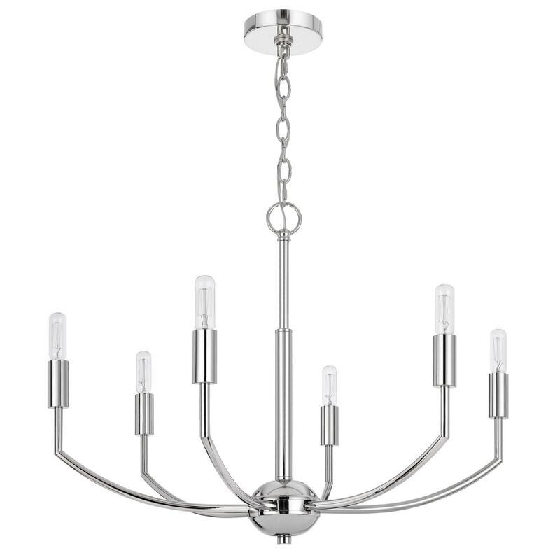 Kera 6 Light Candelabra Chandelier, 26 Inch XL Modern Chrome Metal image number 4
