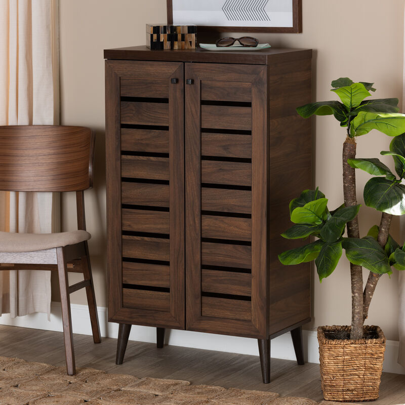 Baxton Studio Salma Modern Walnut Brown Finished Wood 2 Door Shoe Storage Cabinet