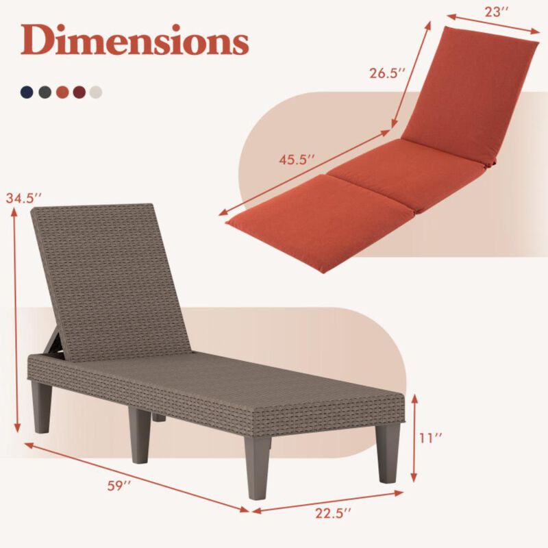 Hivvago Patio Lounge Outdoor Recliner Chair with Cushion 3-Position Adjustable Backrest image number 3