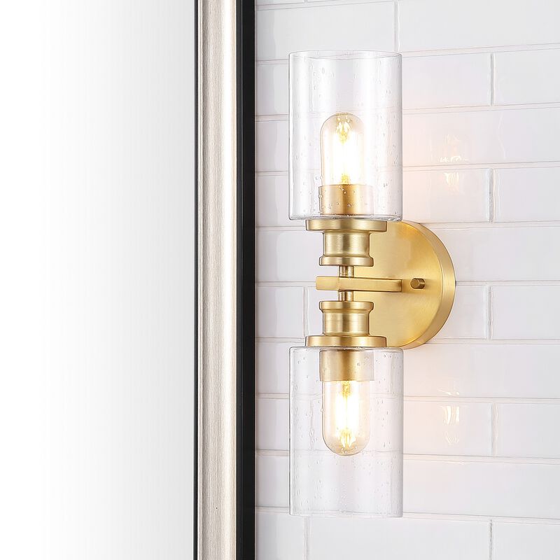 Jules Edison Cylinder Iron/Seeded Glass Farmhouse Contemporary LED Wall Sconce