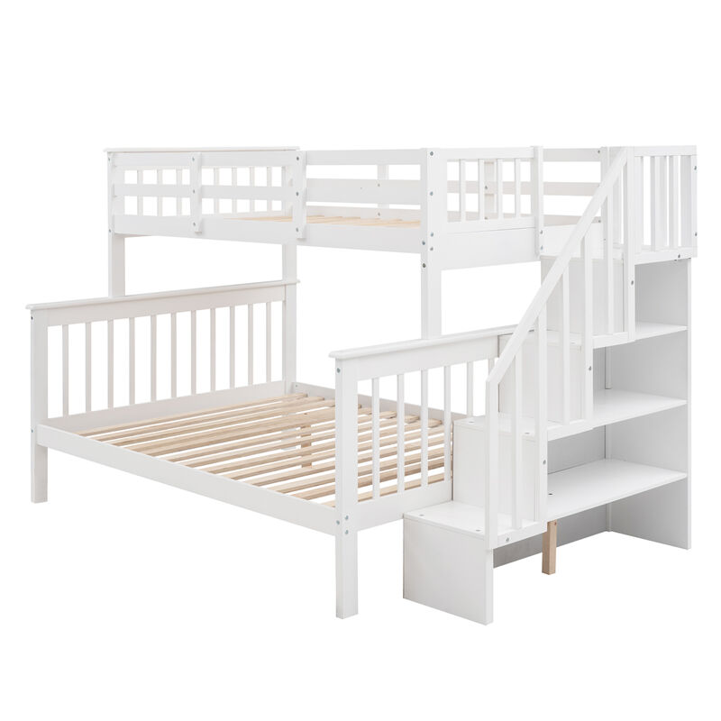Merax Stairway Twin-Over-Full Bunk Bed with Storage and Guard Rail image number 0