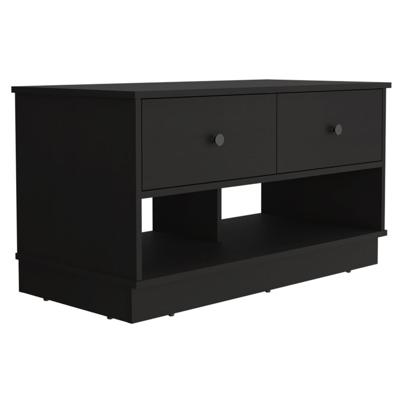 DEPOT E-SHOP Uranus Storage Bench, Two Drawers, Two Open Shelves, Black image number 4