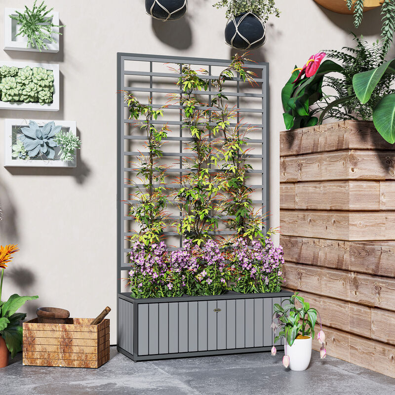 Hivvago Elevated Wooden Planter with Trellis and Pots image number 6