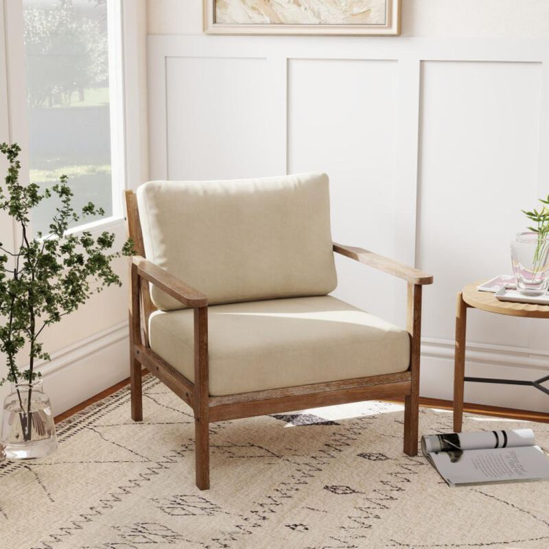 Hivvago Modern Accent Chair with Solid Rubber Wood Armrests