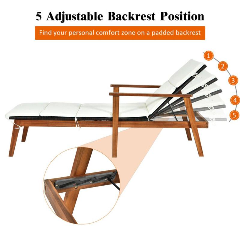 Hivvago 3 Pieces Portable Patio Cushioned Rattan Lounge Chair Set with Folding Table