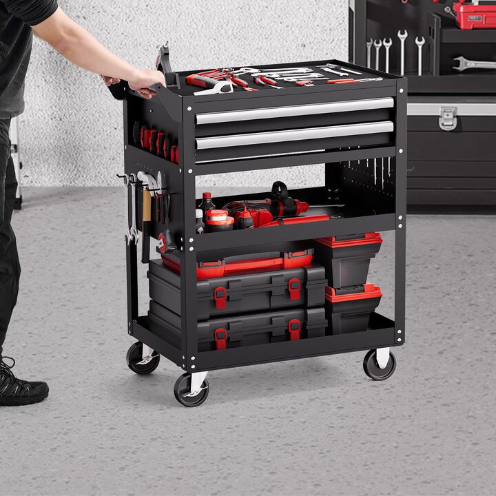Rolling Mechanic Tool Cart with Locking Drawers, 5-Tier Storage Rack for Garage & Repair Shop-Black