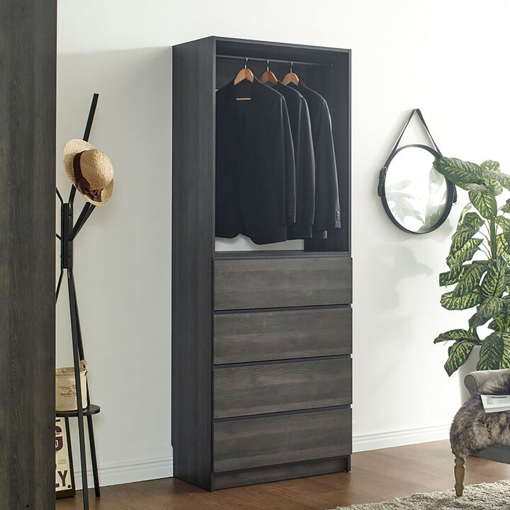 Prosper 32" Gray Wood Walk-in Closet with Four Drawers