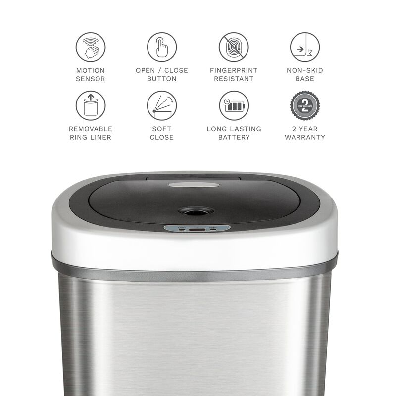 Ninestars Classic Rectangular 13.2-Gallon Stainless Steel Motion Sensor Trash Can image number 3