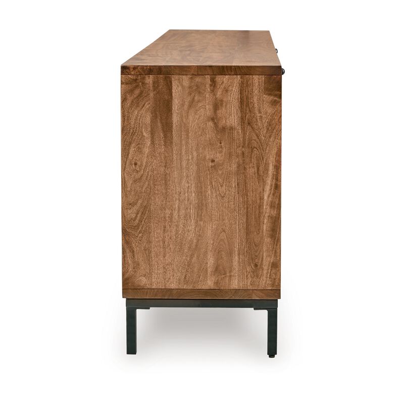 Anby Sideboard Console, 4 Doors, 2 Shelves, Black, Brown Wood 70 Inch