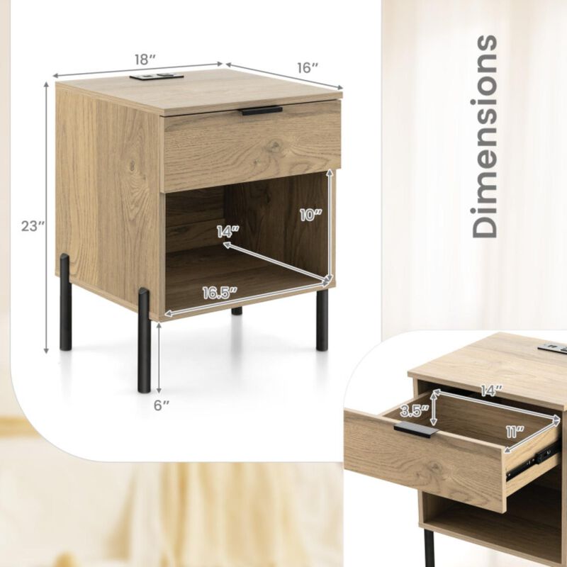 Hivvago Modern Nightstand with Charging Station-Natural
