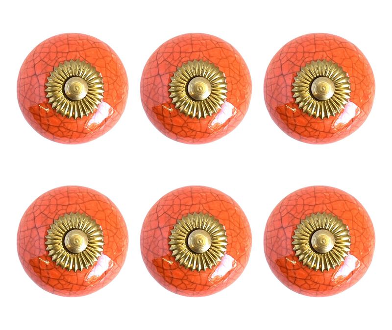 HomeRoots Set of Six Coral And Gold Ceramic Drawer Pull Knobs image number 3
