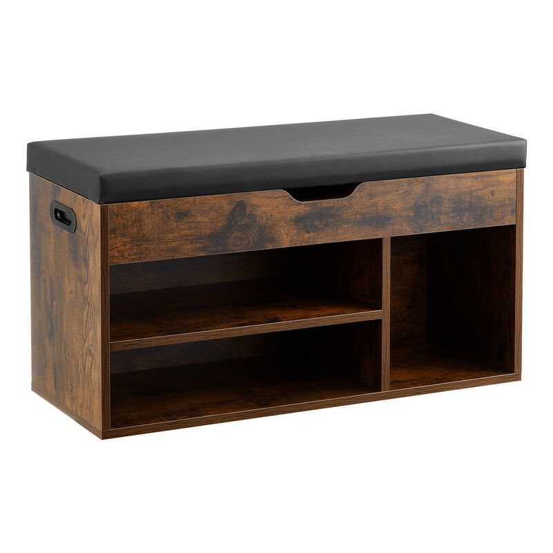 Entryway Shoe Bench with Lift Top Storage, Cushion Seat & 3 Cabinets Organizer image number 7