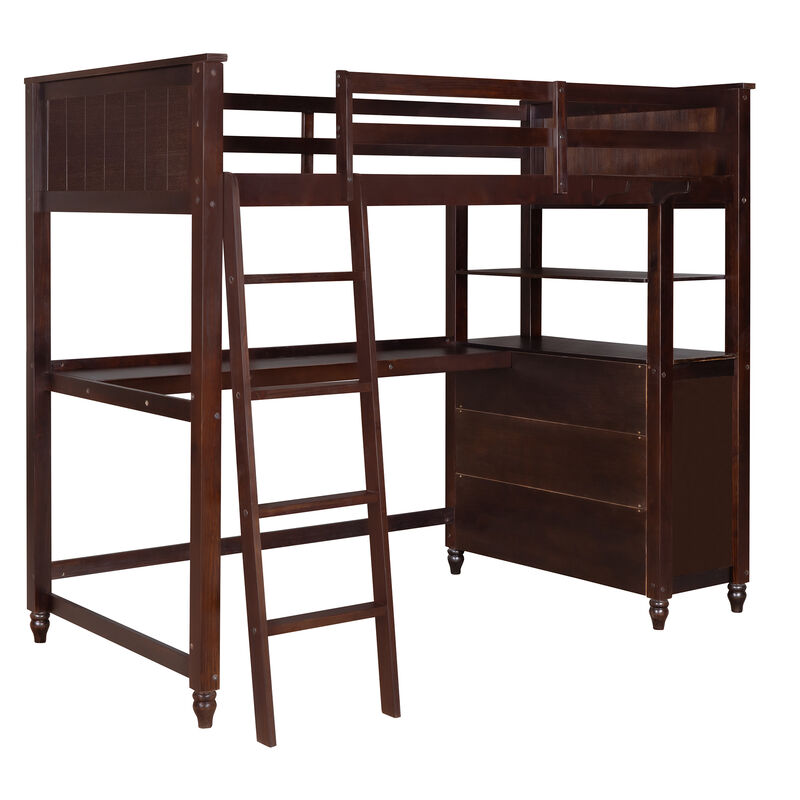 Merax Twin Size Multi-Functional Loft Bed with Desk & Drawers