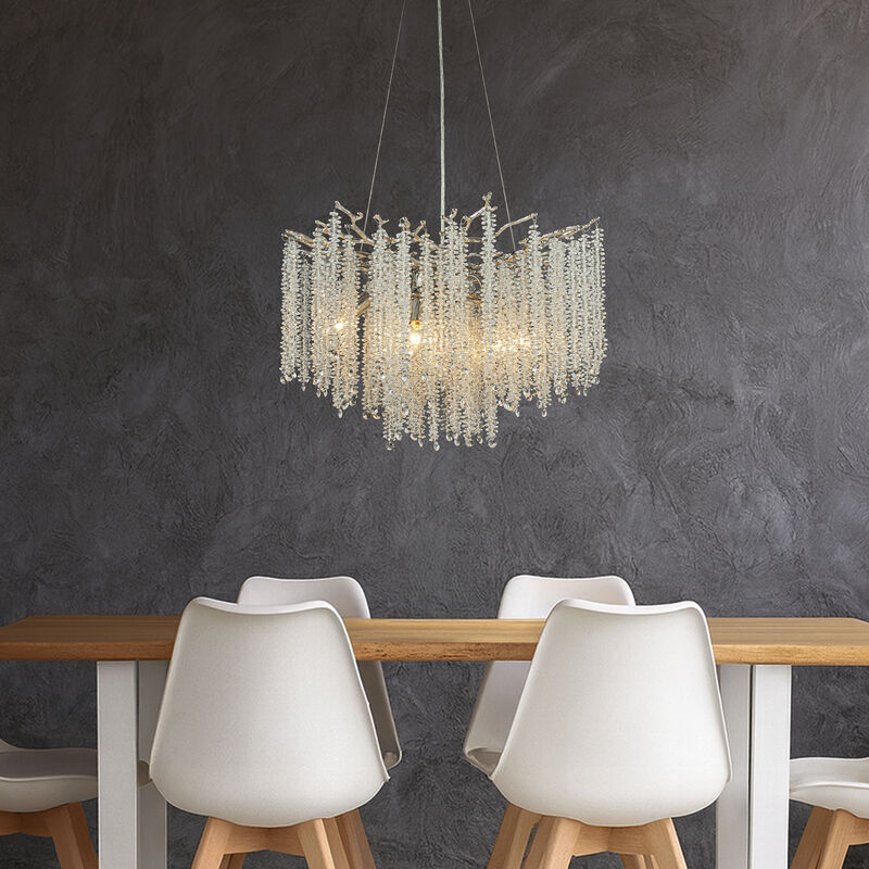 25'' Modern Glam Crystal Chandelier Polished Nickel Branch Style 6-Light Pendant Ceiling Light for Dining Room Bedroom Living Room Entryway image number 2