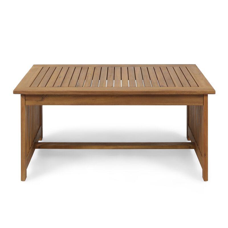 Gerry Outdoor Coffee Table, 40 Inch Rectangular Slat Brown Acacia Wood - Benzara