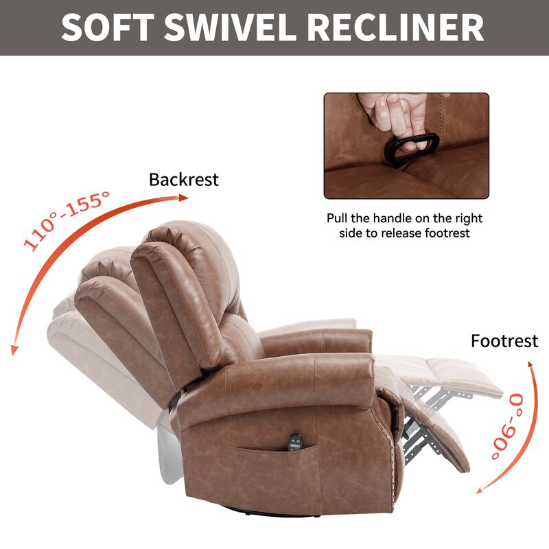 Faux Leather Recliner Chair Rocker Swivel Chair Manual Recliner with Heat & Massage image number 6