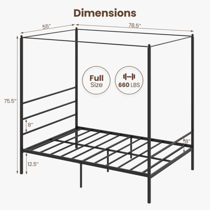 Hivvago Metal Canopy Bed Frame with Slat Support