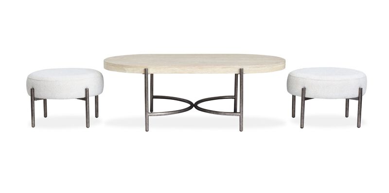 Jennings Cocktail Table with 2 Cocktail Ottomans