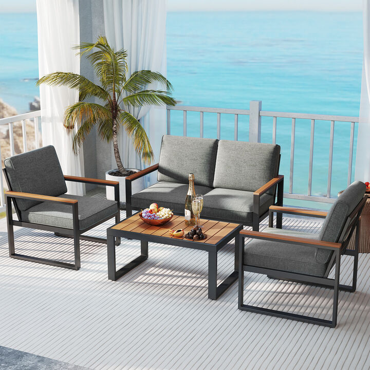 4-Piece Aluminum Patio Furniture Set with Armchairs and Table &ndash; Grey