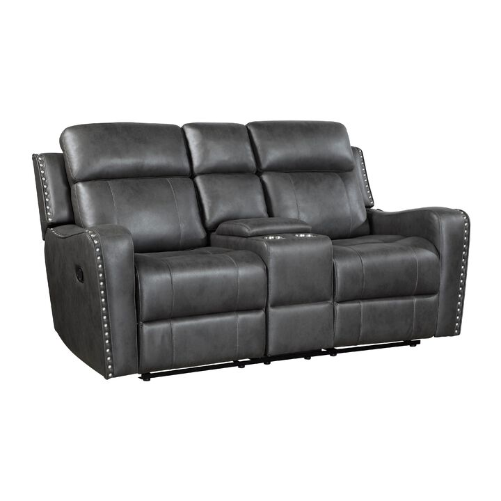 Gimo Dual Manual Recliner Loveseat, Dark Gray Microfiber, 72 Inch - Benzara