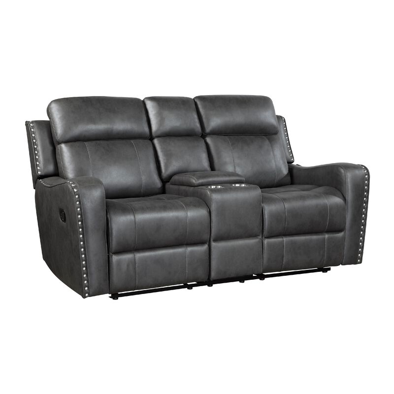 Gimo Dual Manual Recliner Loveseat, Dark Gray Microfiber, 72 Inch - Benzara