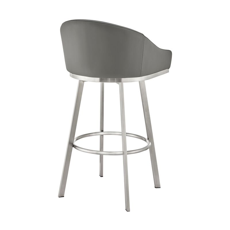 Dalza 30 Inch Swivel Barstool Chair, Cushioned Open Back, Gray Faux Leather - Benzara