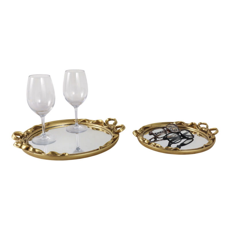 S/2 12/16" Coquette Bow Trays, Gold image number 1
