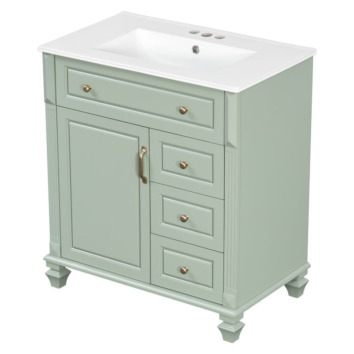 Merax Bathroom Storage Vanity with Classic Black Painted Finish, Panel Details & Decorative Legs