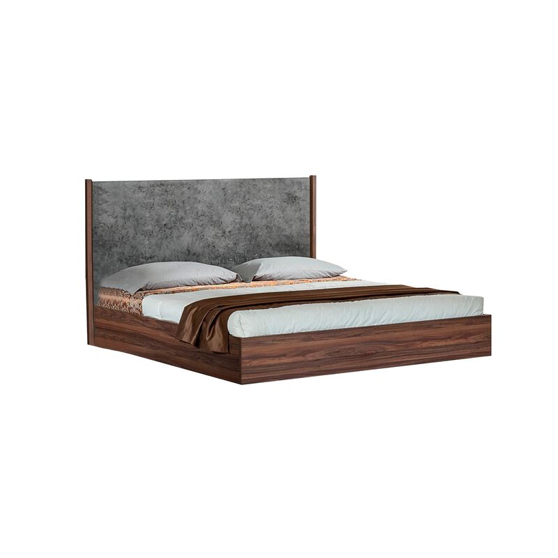 Xico King Size Platform Bed, Panel Design Headboard, Concrete Gray, Brown - Benzara image number 0