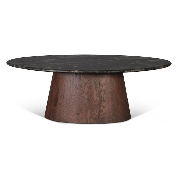 World Interiors Caldera 52" Oval Coffee Table in Lava Marble with Dark Mango Base
