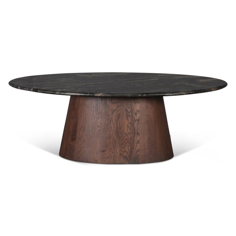 World Interiors Caldera 52" Oval Coffee Table in Lava Marble with Dark Mango Base image number 1