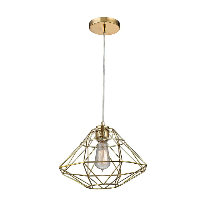 13" Gold Metal Geometric Design Shade 1-Light Pendant Ceiling Light