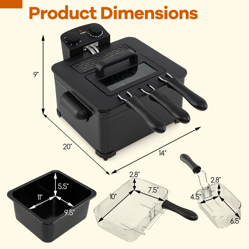 Electric Deep Fryer 21-Cup 1700W Stainless Steel with Triple Basket image number 4