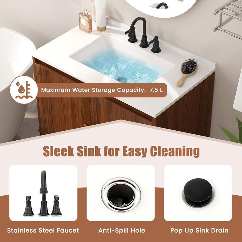 Modern Freestanding Bathroom Vanity in Wood Finish with Sink and Faucet