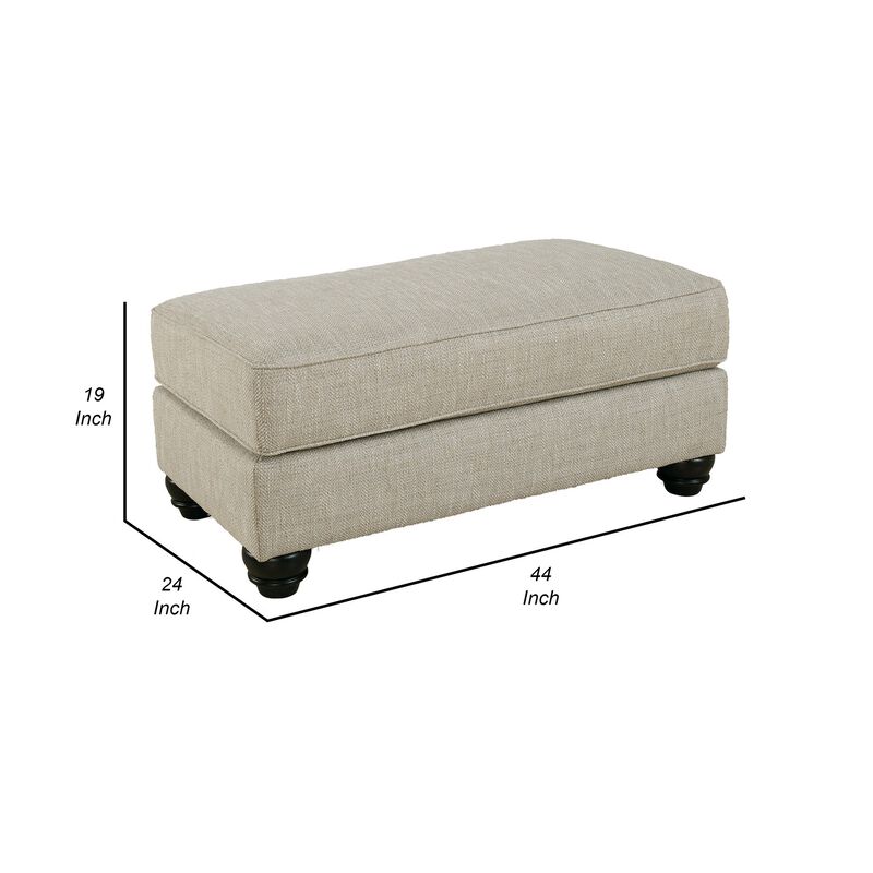 Asen 44 Inch Ottoman with Plush Cushion in Beige Polyester Upholstery - Benzara