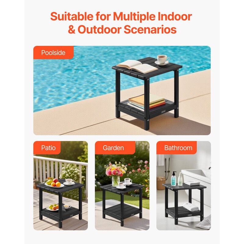 Double Layer HDPE Outdoor Side Table Weather Resistant End Table for Patio Backyard-Black image number 3