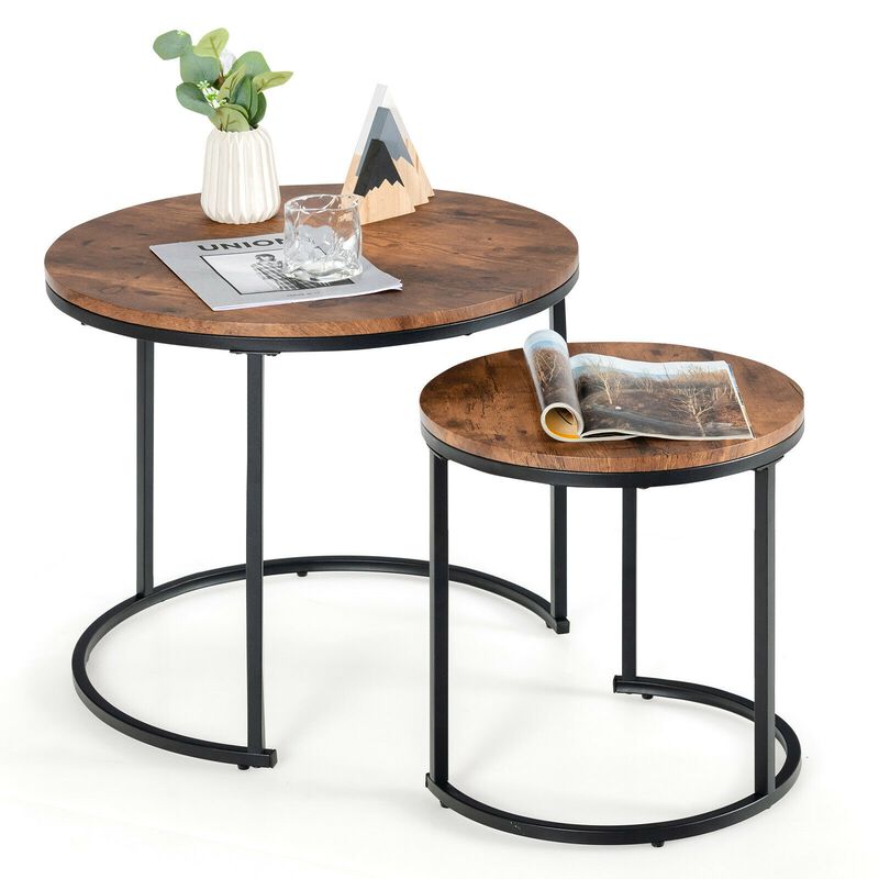 Set of 2 Modern Round Stacking Nesting Coffee Tables for Living Room