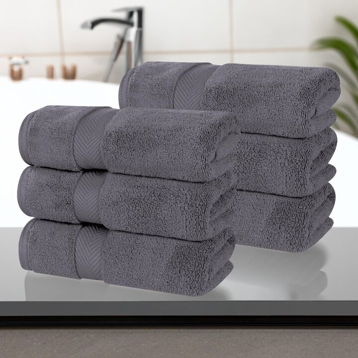 6 Piece Hand Towel Set in Zero Twist Cotton for Bathroom and Guest Use