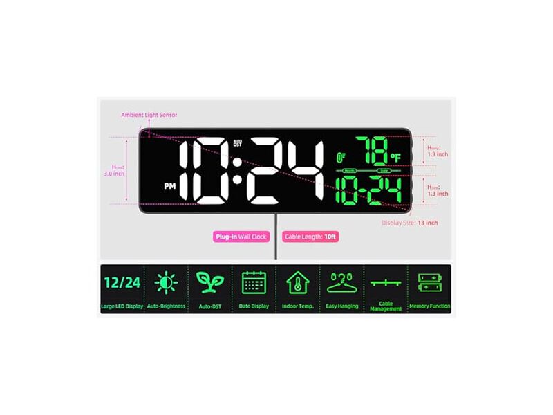 LED Digital Date Temperature Auto Wall Clock Farmhouse Living Room Decor image number 2