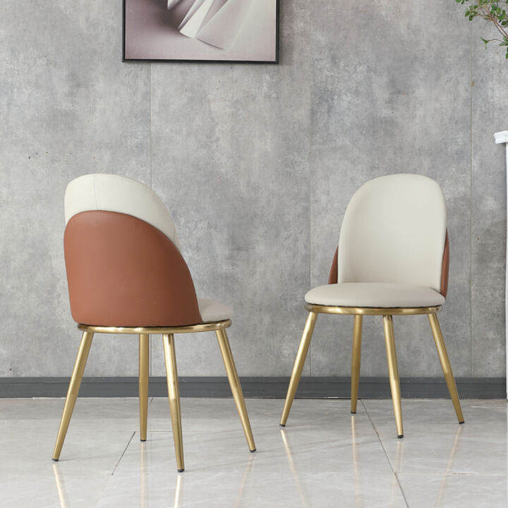 Contemporary Dining Chairs with Gold Legs and PU Leather Upholstery Set of 2