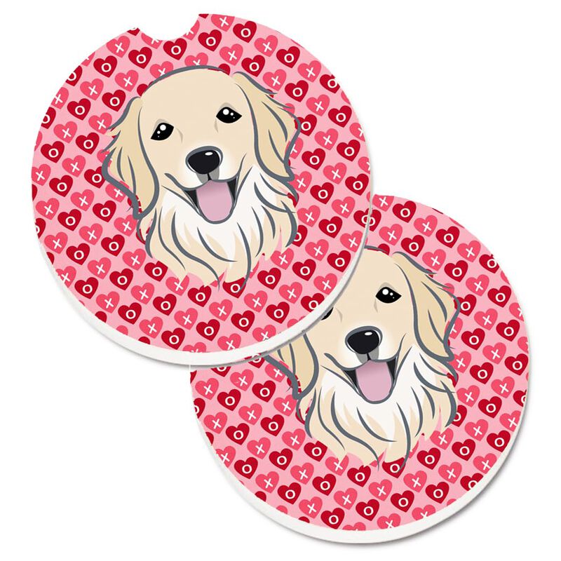 Caroline's Treasures BB5275CARC Golden Retriever Hearts Cup Holder Car Coasters (Set of 2), 2.56, Multicolor