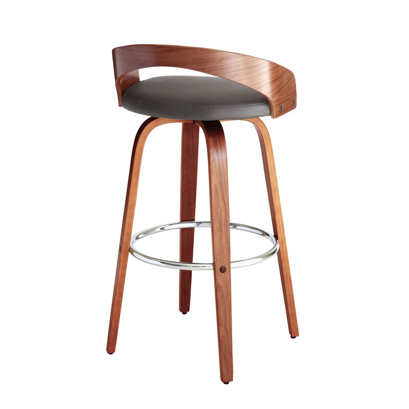 HomeRoots 30" Gray And Brown Faux Leather And Fabric And Iron Low Back Bar Height Swivel Bar Chair image number 4