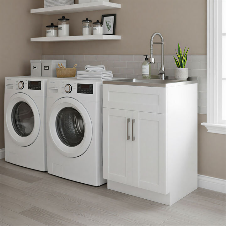 Simpli Home Hennessy All-In-One Laundry Utility Sink and Cabinet