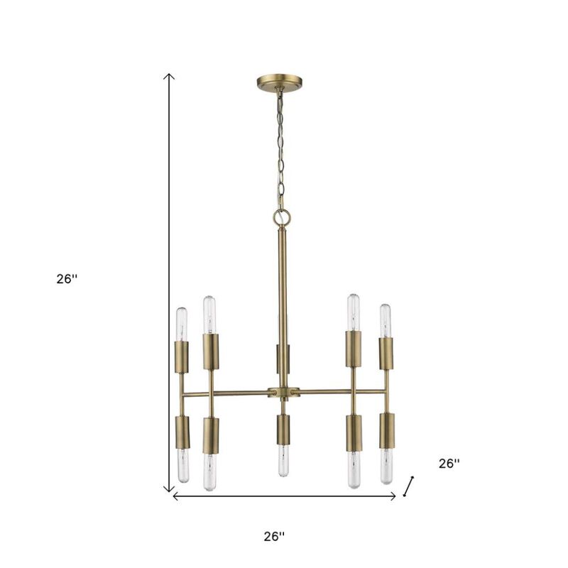 Hivvago Brass Candle Style Ten Light Metal Dimmable Chandelier