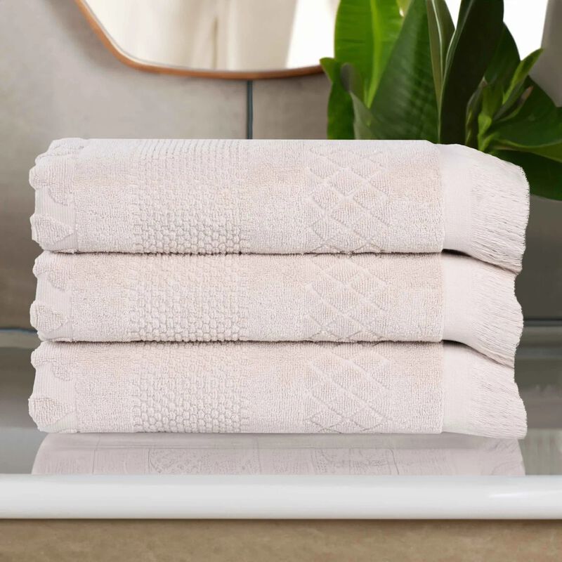 Absorbent Cotton Bath Towel Set of 3 with Geometric Jacquard Design image number 1