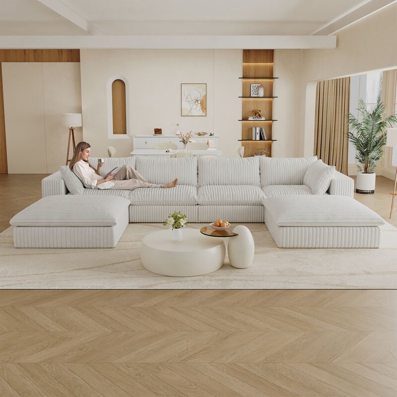 Whisen 157.6'' 6-Seat U-Shaped Cloud Sofa Deep Seat Couch with Ottomans image number 4