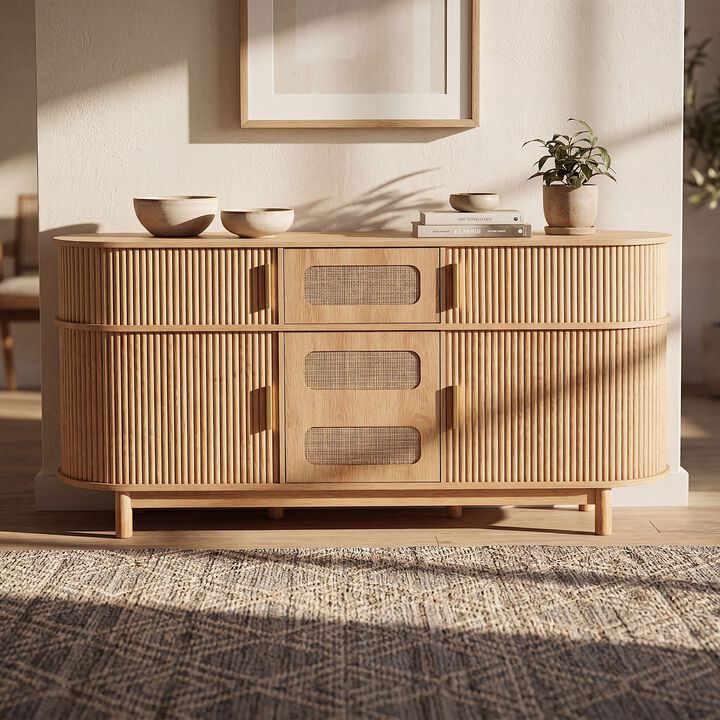 Jixrex 4 Sliding Fluted Doors Sideboard