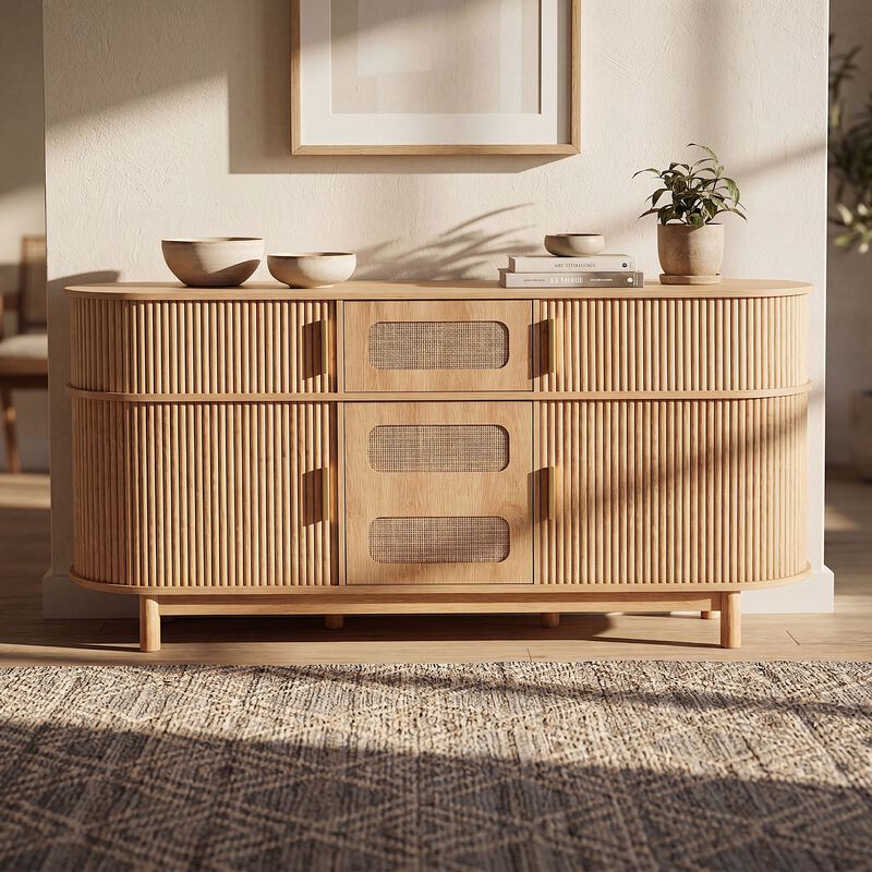 Jixrex 4 Sliding Fluted Doors Sideboard image number 1